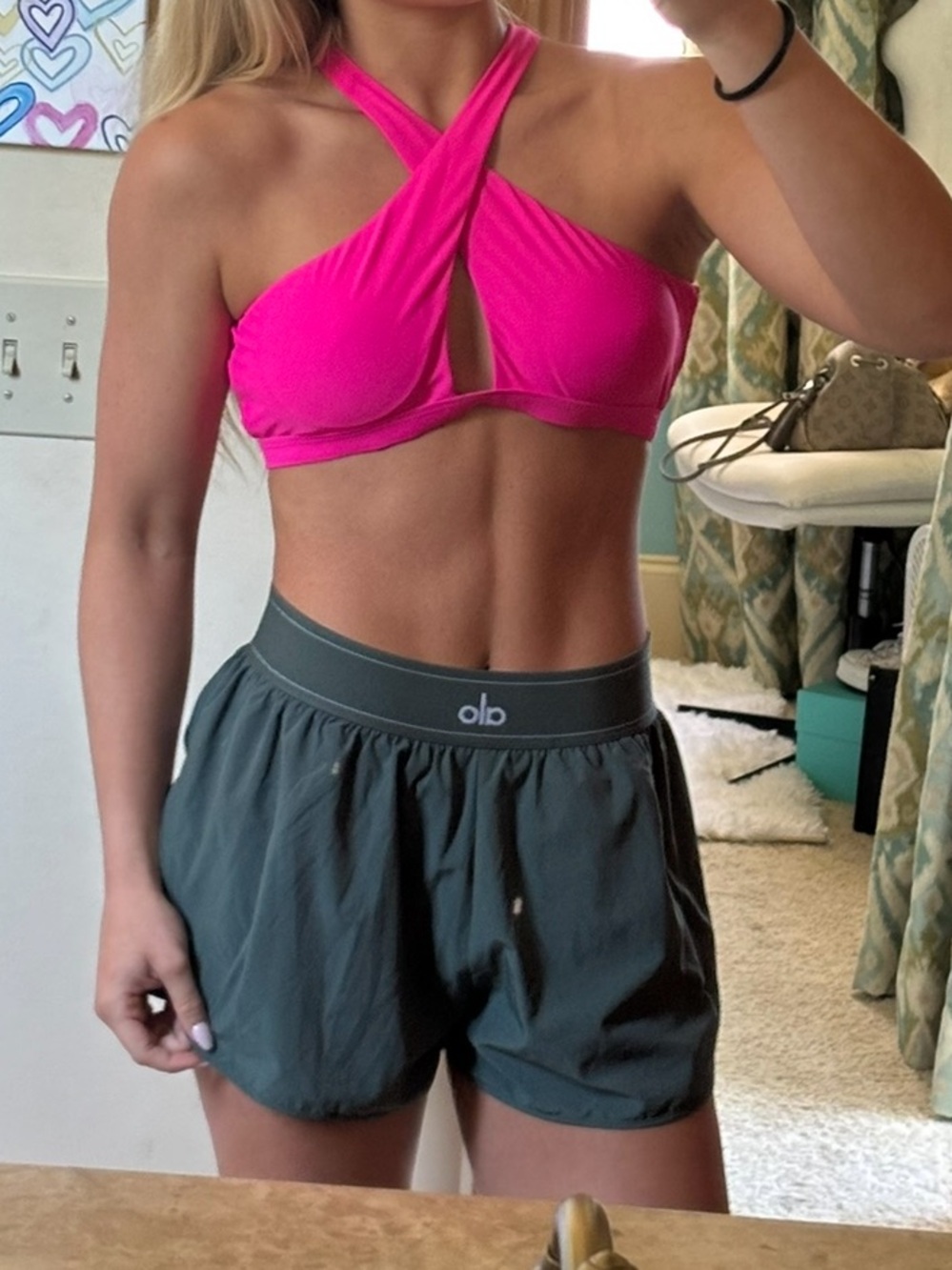 Missguided Hot Pink Cross Halter Bikini Top